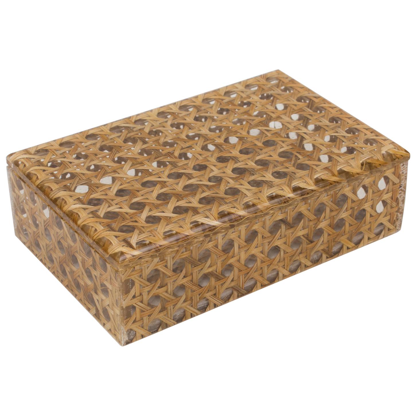 Christian Dior 1970s Lucite and Rattan Box