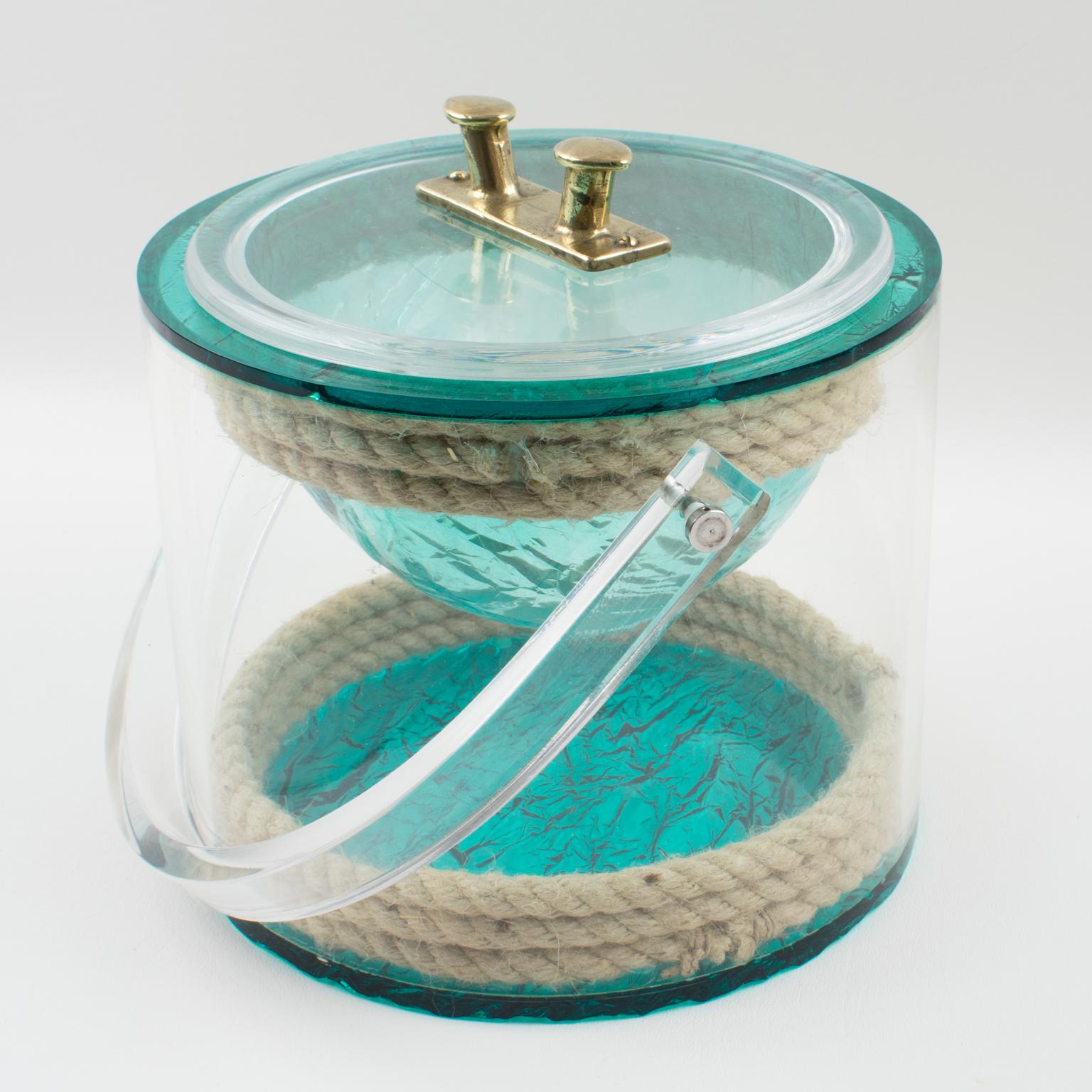 Christian Dior 1970s Lucite and Rope Barware Ice Bucket 3