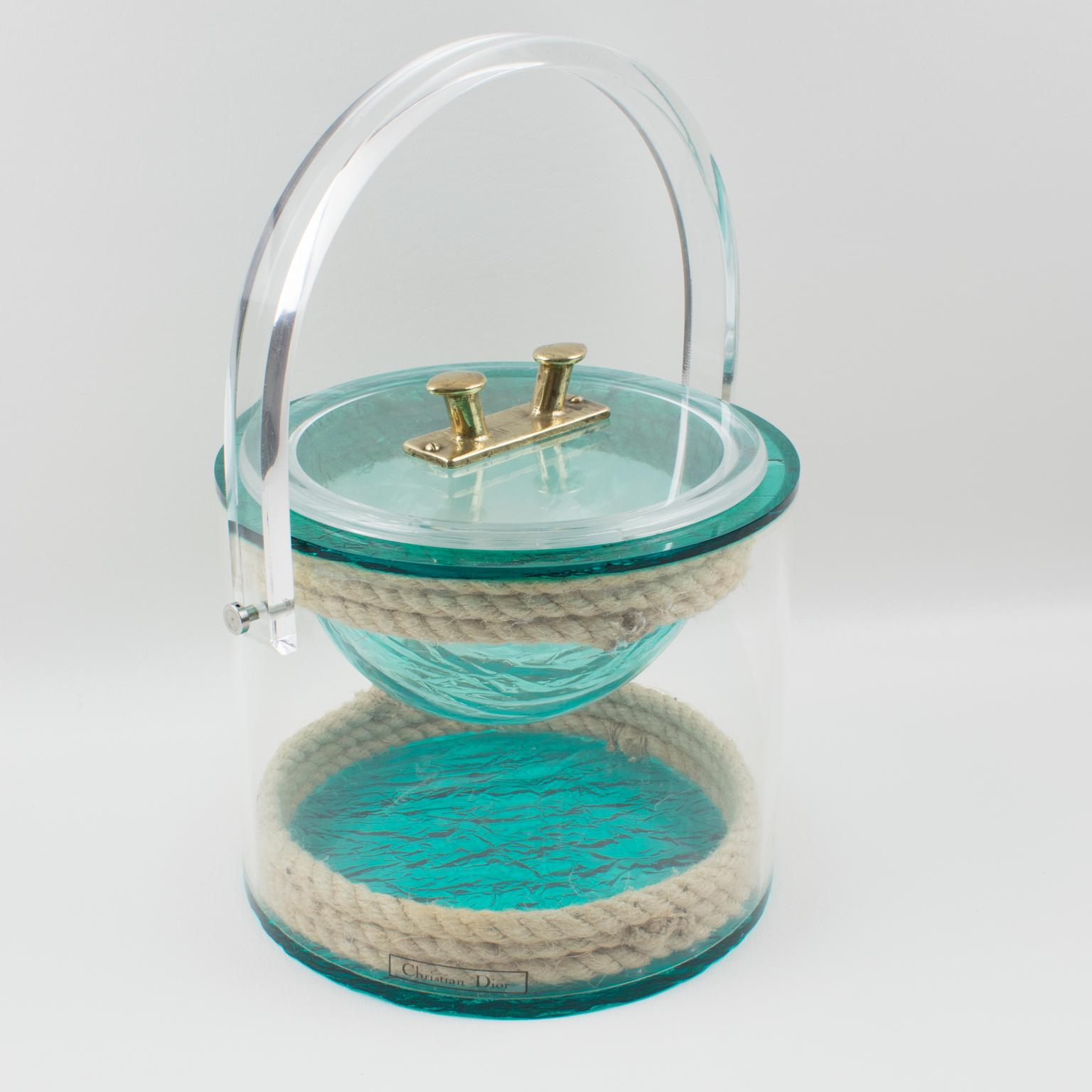 Christian Dior 1970s Lucite and Rope Barware Ice Bucket 6
