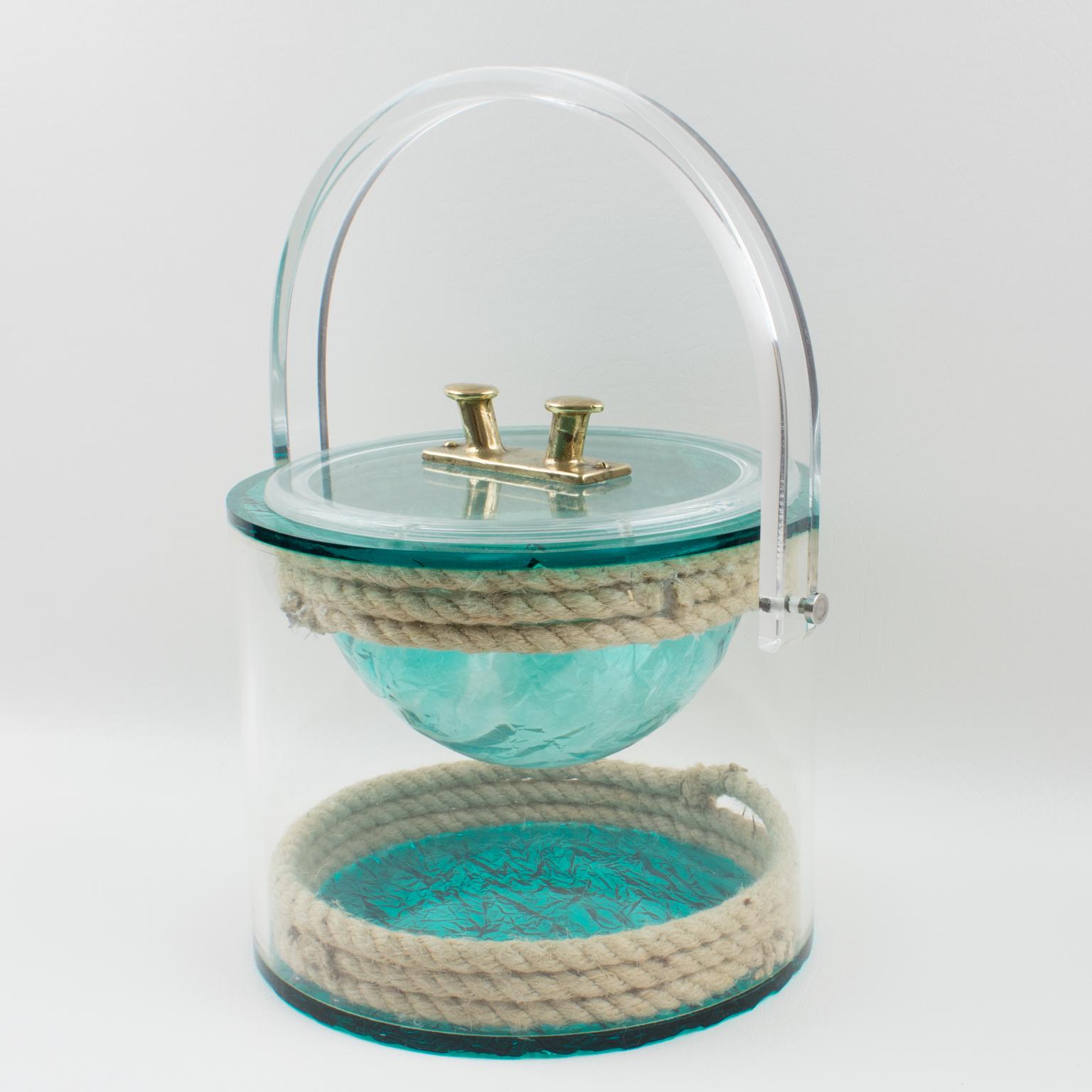 Mid-Century Modern Christian Dior 1970s Lucite and Rope Barware Ice Bucket