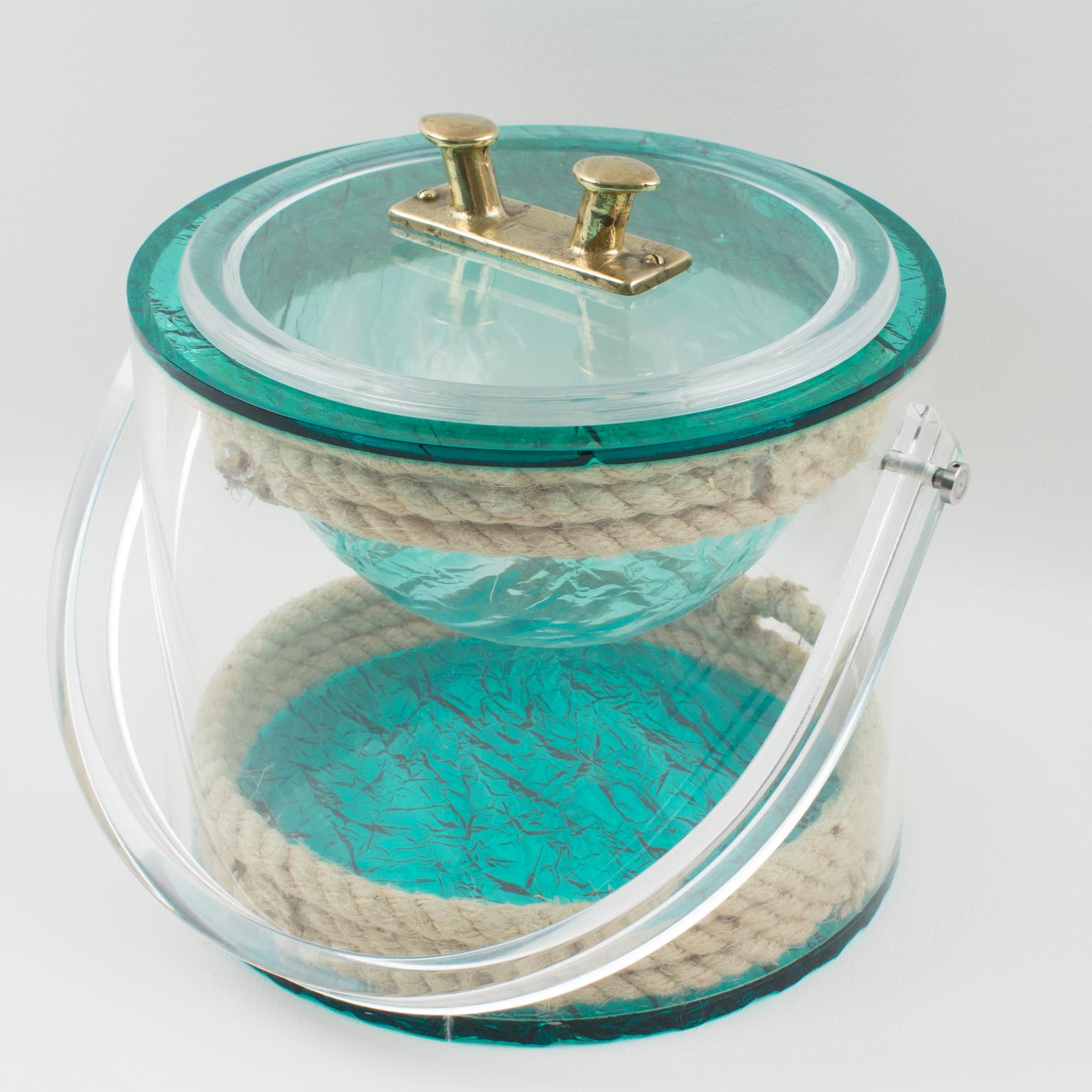 French Christian Dior 1970s Lucite and Rope Barware Ice Bucket