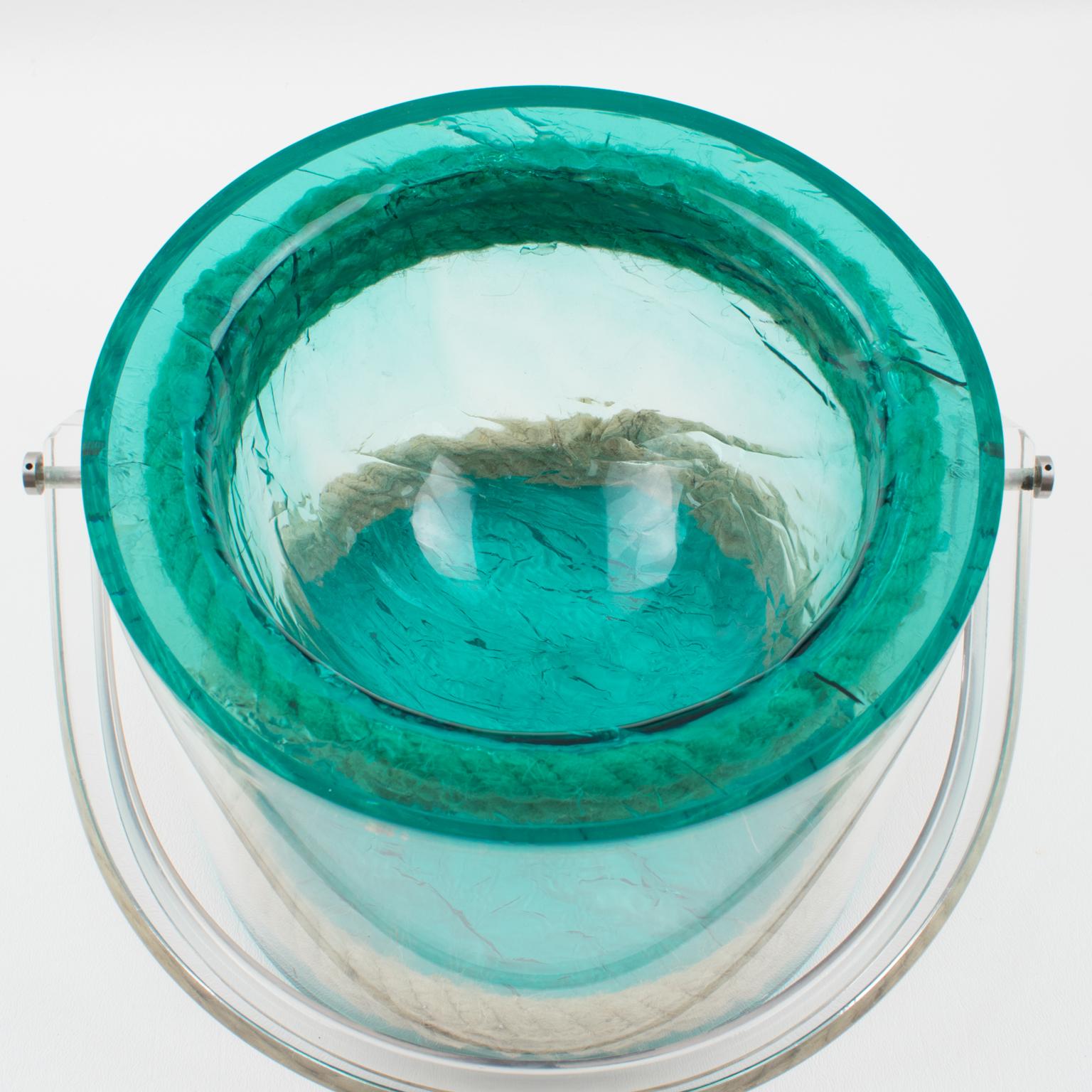 Metal Christian Dior 1970s Lucite and Rope Barware Ice Bucket