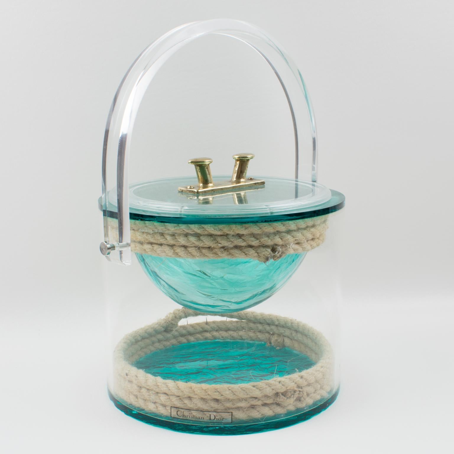 Christian Dior 1970s Lucite and Rope Barware Ice Bucket 2