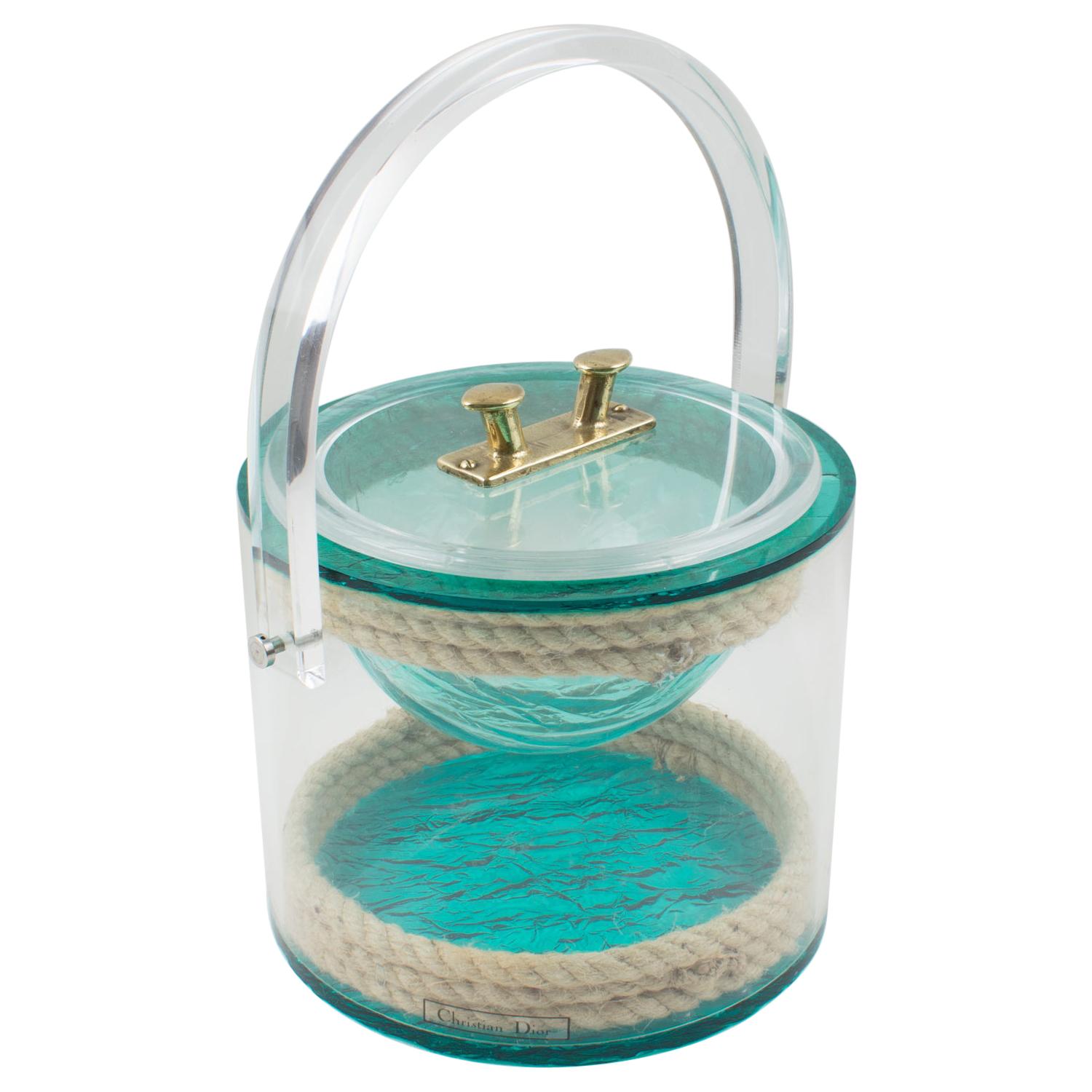 Christian Dior 1970s Lucite and Rope Barware Ice Bucket