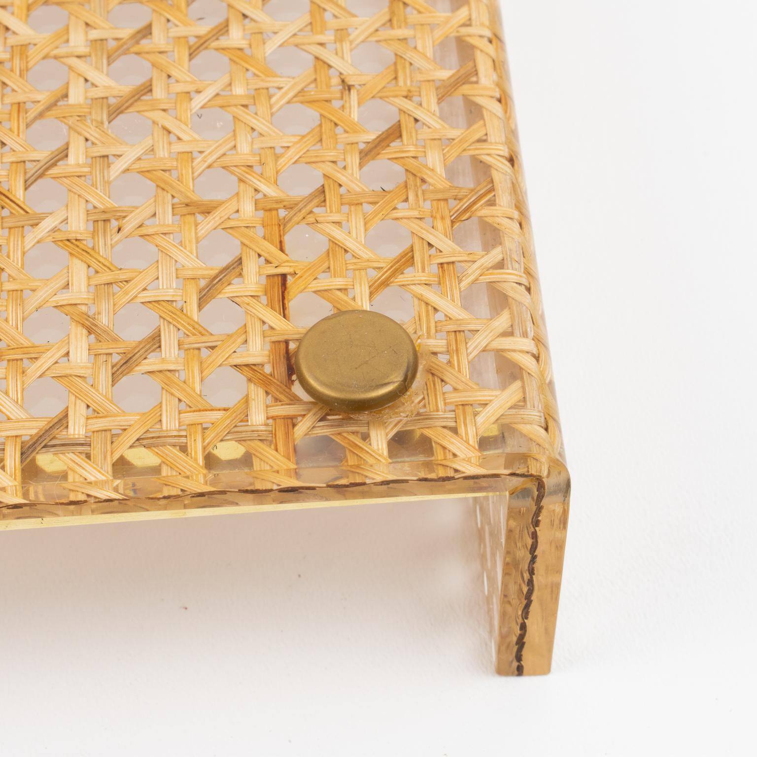 Christian Dior Lucite Rattan and Brass Barware Serving Tray, 1970s 5