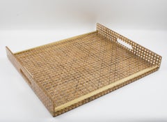 Christian Dior 1970s Lucite, Rattan and Brass Barware Serving Tray