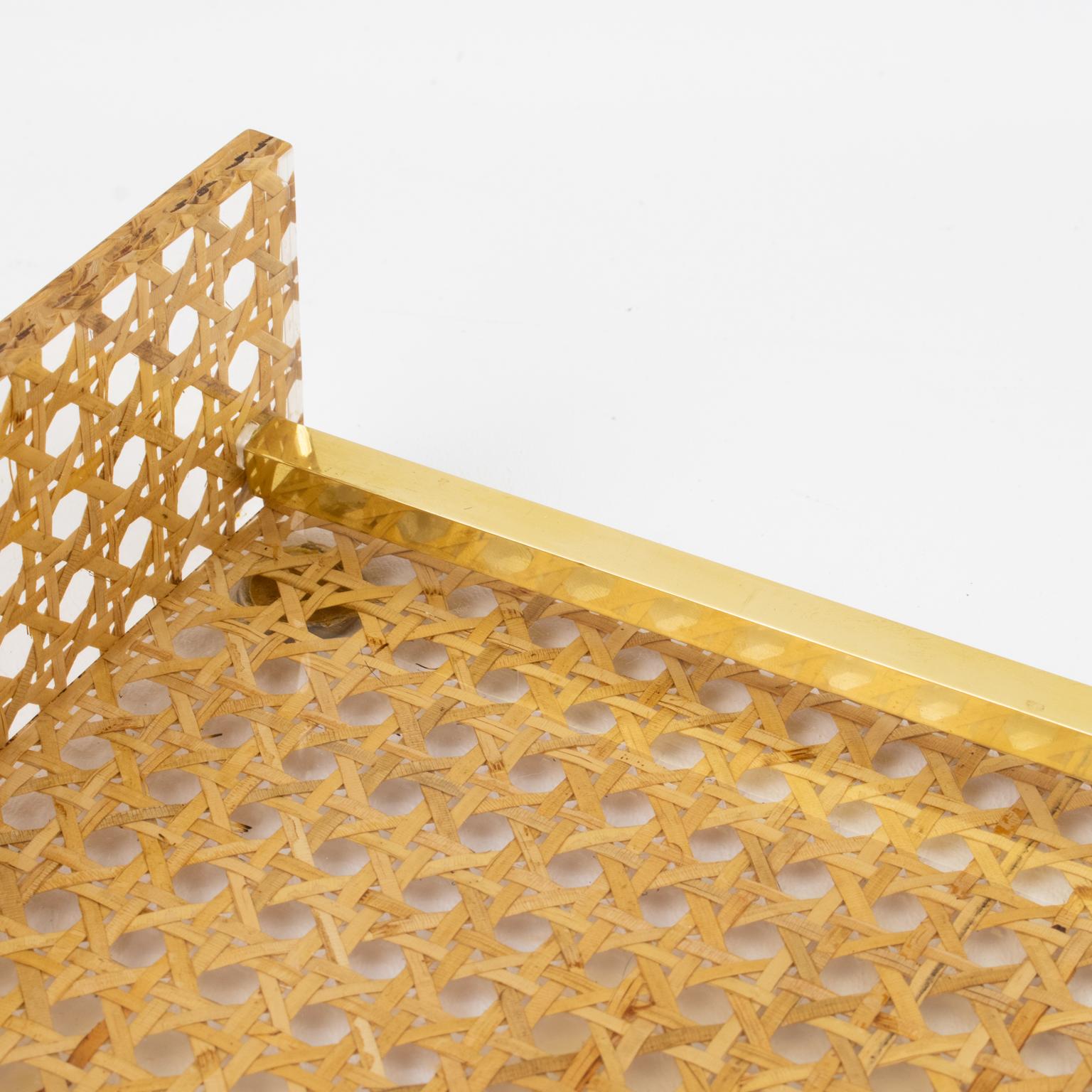 Christian Dior Lucite Rattan and Brass Barware Serving Tray, 1970s 1