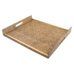 Christian Dior 1970s Lucite, Rattan and Brass Barware Serving Tray