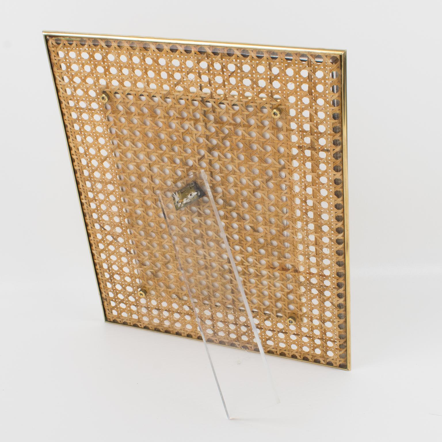 French Christian Dior 1970s Lucite, Rattan and Brass Picture Frame