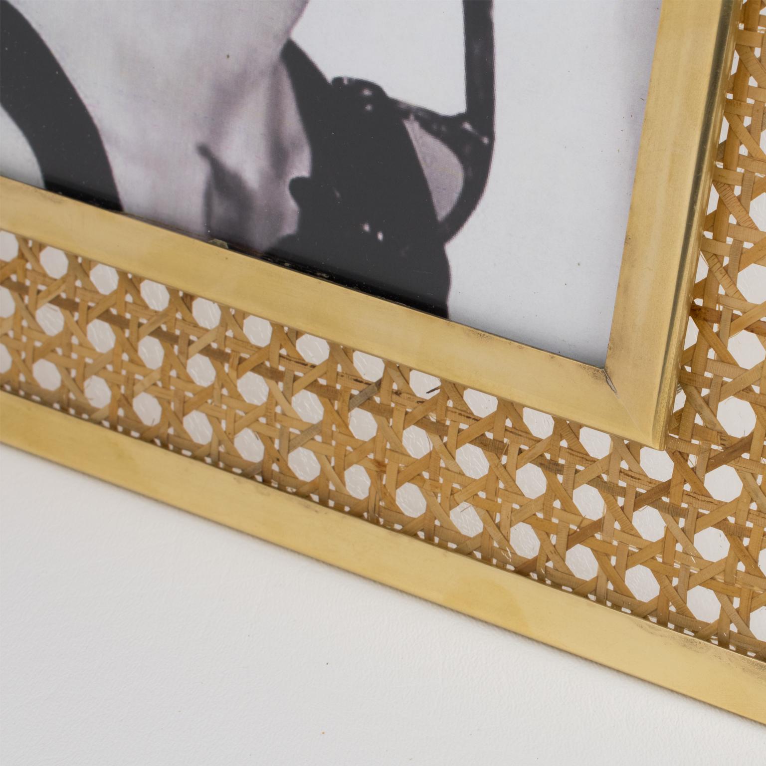 Metal Christian Dior 1970s Lucite, Rattan and Brass Picture Frame