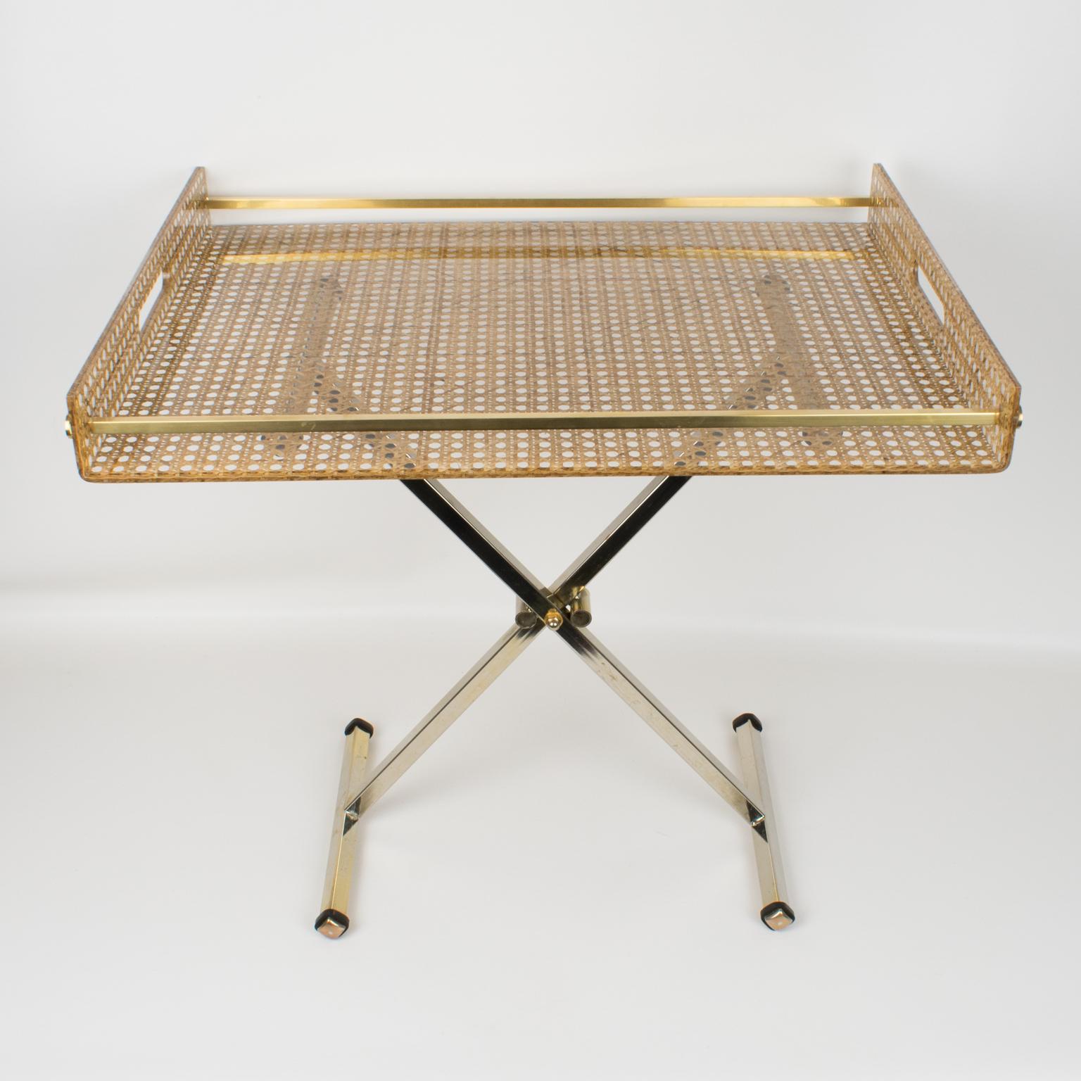Christian Dior 1970s Lucite Rattan Barware Folding Tray Table In Good Condition In Atlanta, GA