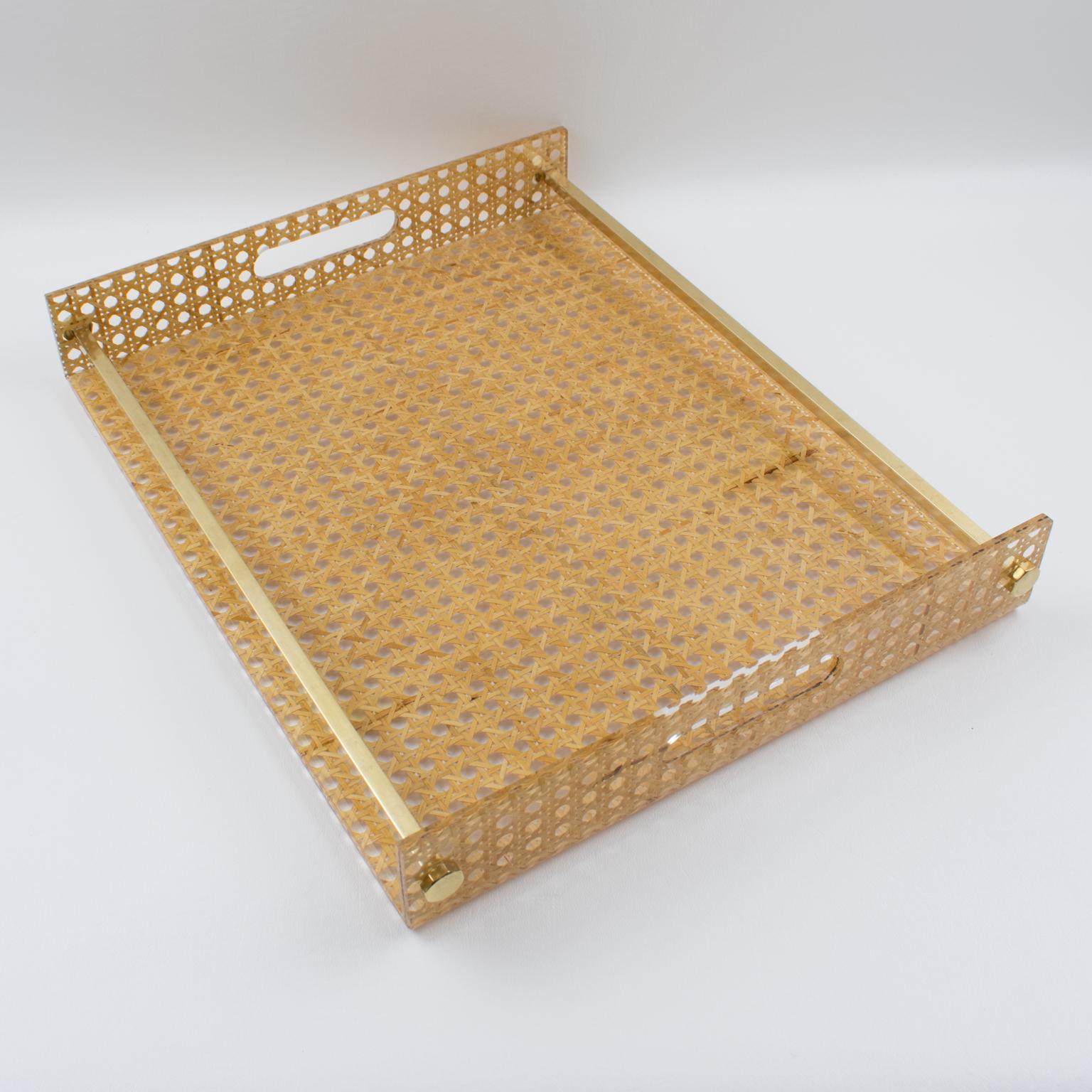 French Christian Dior 1970s Lucite Rattan Barware Serving Tray