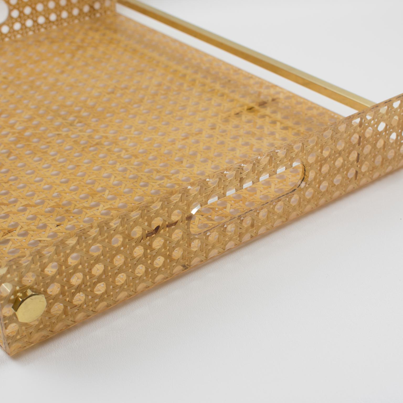 Late 20th Century Christian Dior 1970s Lucite Rattan Barware Serving Tray