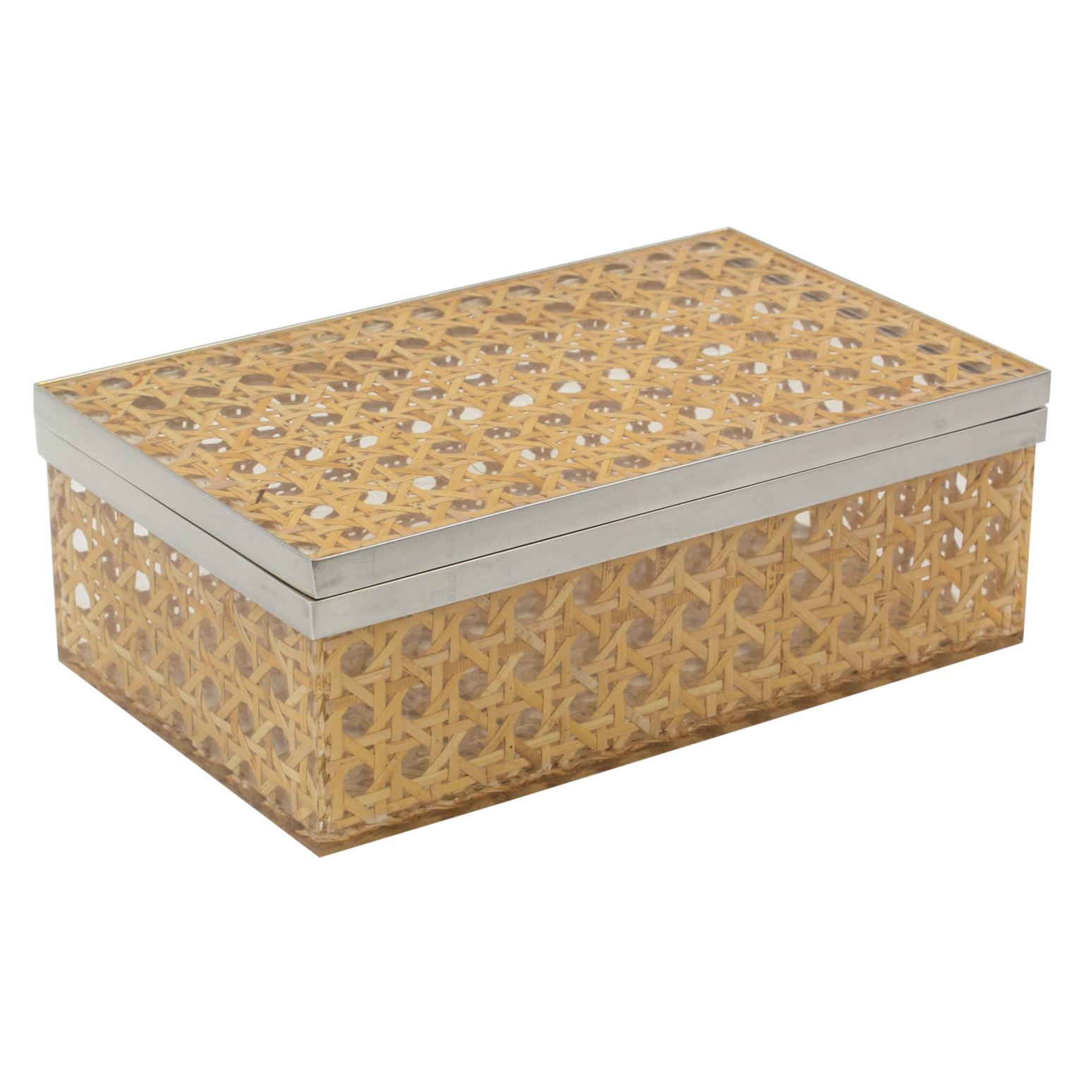 Christian Dior 1970s Lucite Rattan Chrome Box