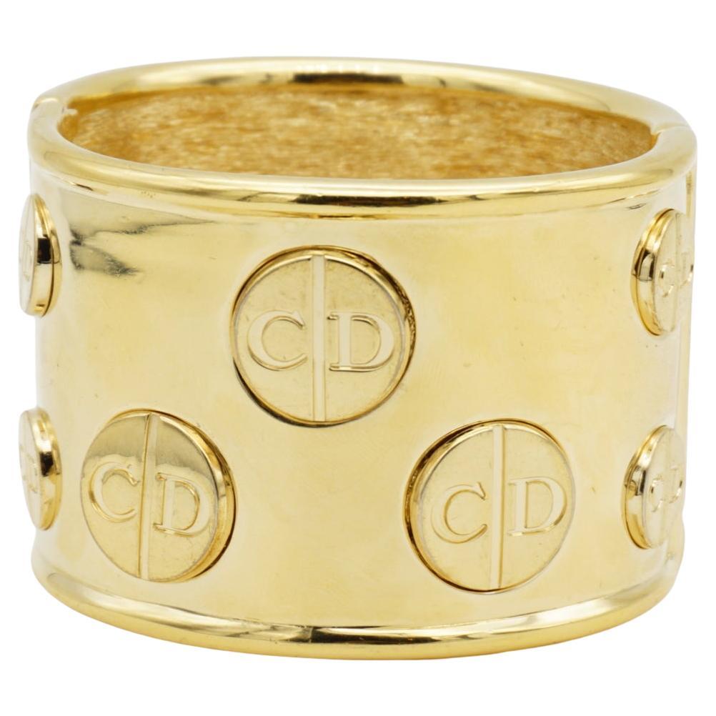 Christian Dior 1970 Manschette All Logo CD Circle Cuff Chunky Bracelet Bangle en vente