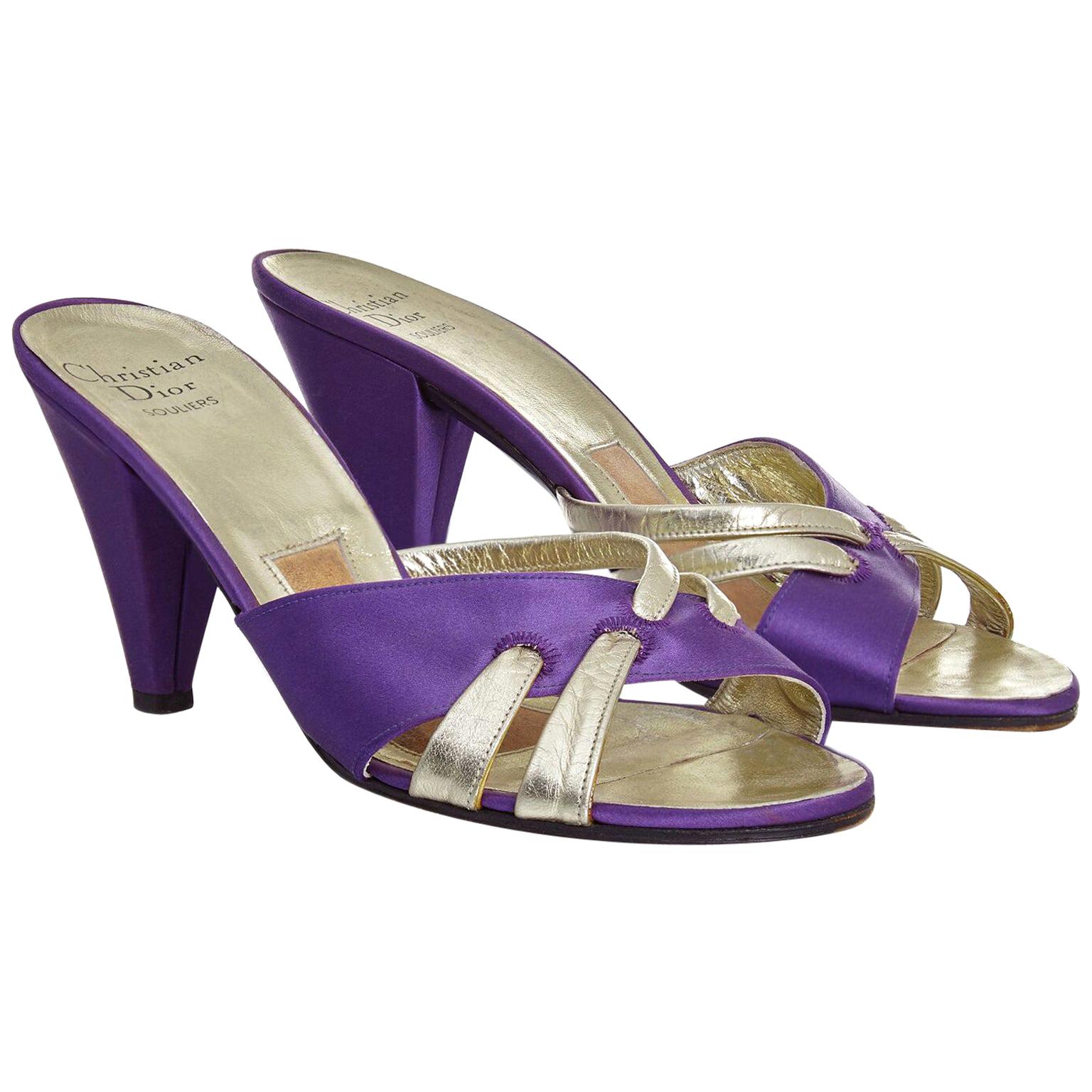 Christian Dior 1970s Purple and Gold Tone Heeled Sandals at 1stDibs
