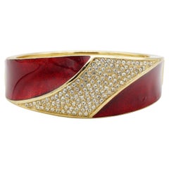 Christian Dior 1970s Red Bungundry Crystals Manschette Cuff Bangle Bracelet