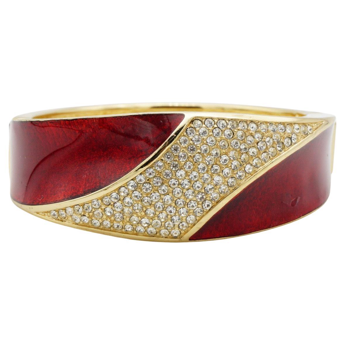 Christian Dior 1970s Red Bungundry Crystals Manschette Cuff Bangle Bracelet For Sale