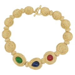 Christian Dior 1970s Ruby Sapphire Emerald Cabochon Spiral Circle Dome Necklace