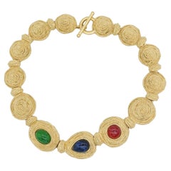 Christian Dior 1970 Collar Cúpula Círculo Espiral Cabujón Rubí Zafiro Esmeralda