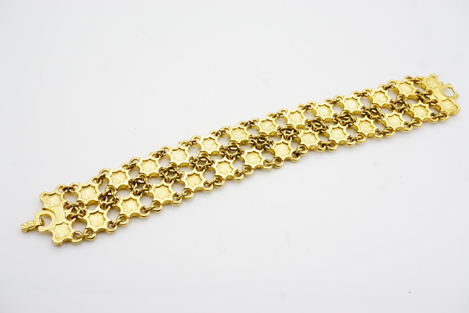 Christian Dior 1970s Ruby Sapphire Emerald Square Double Mesh Openwork Bracelet For Sale 9