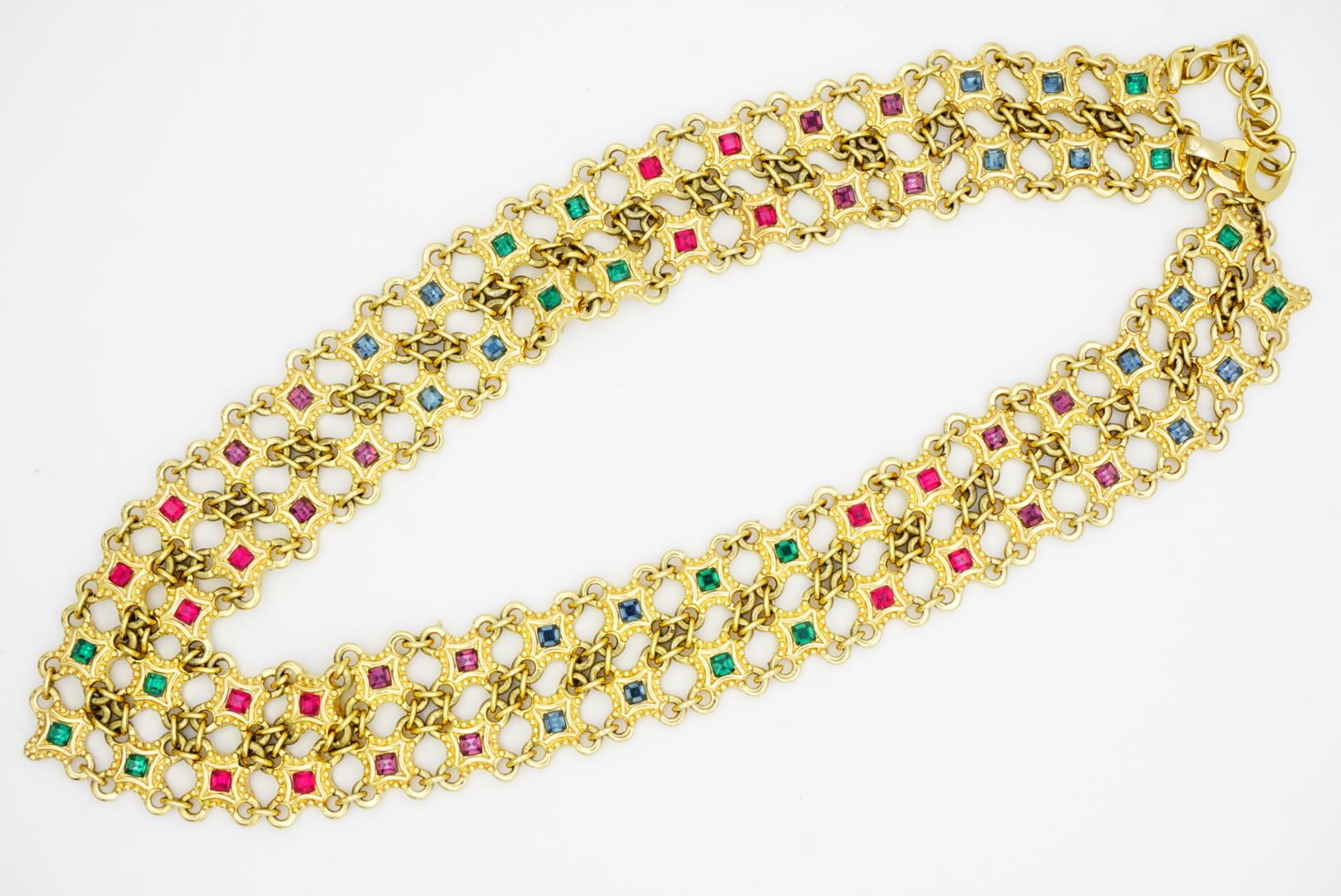 Christian Dior 1970 - Collana quadrata a rete traforata con stelle di smeraldo e rubino in vendita 8