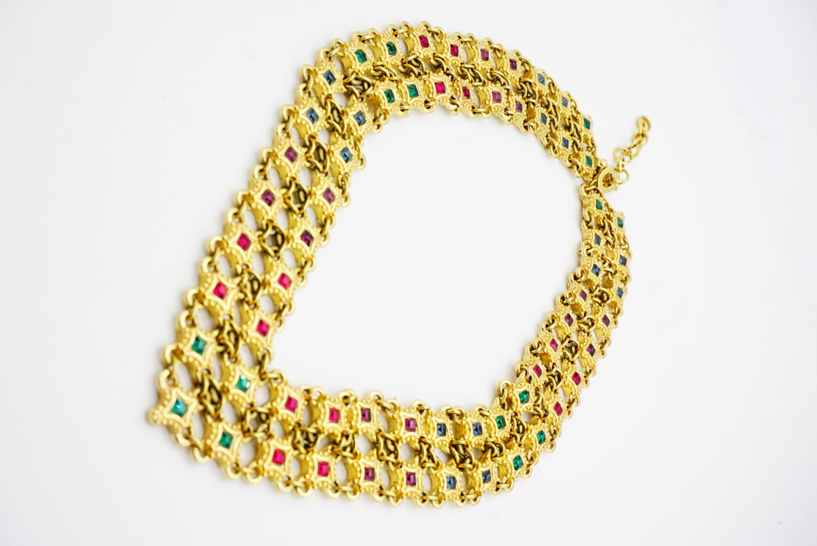 Christian Dior 1970 - Collana quadrata a rete traforata con stelle di smeraldo e rubino in vendita 9