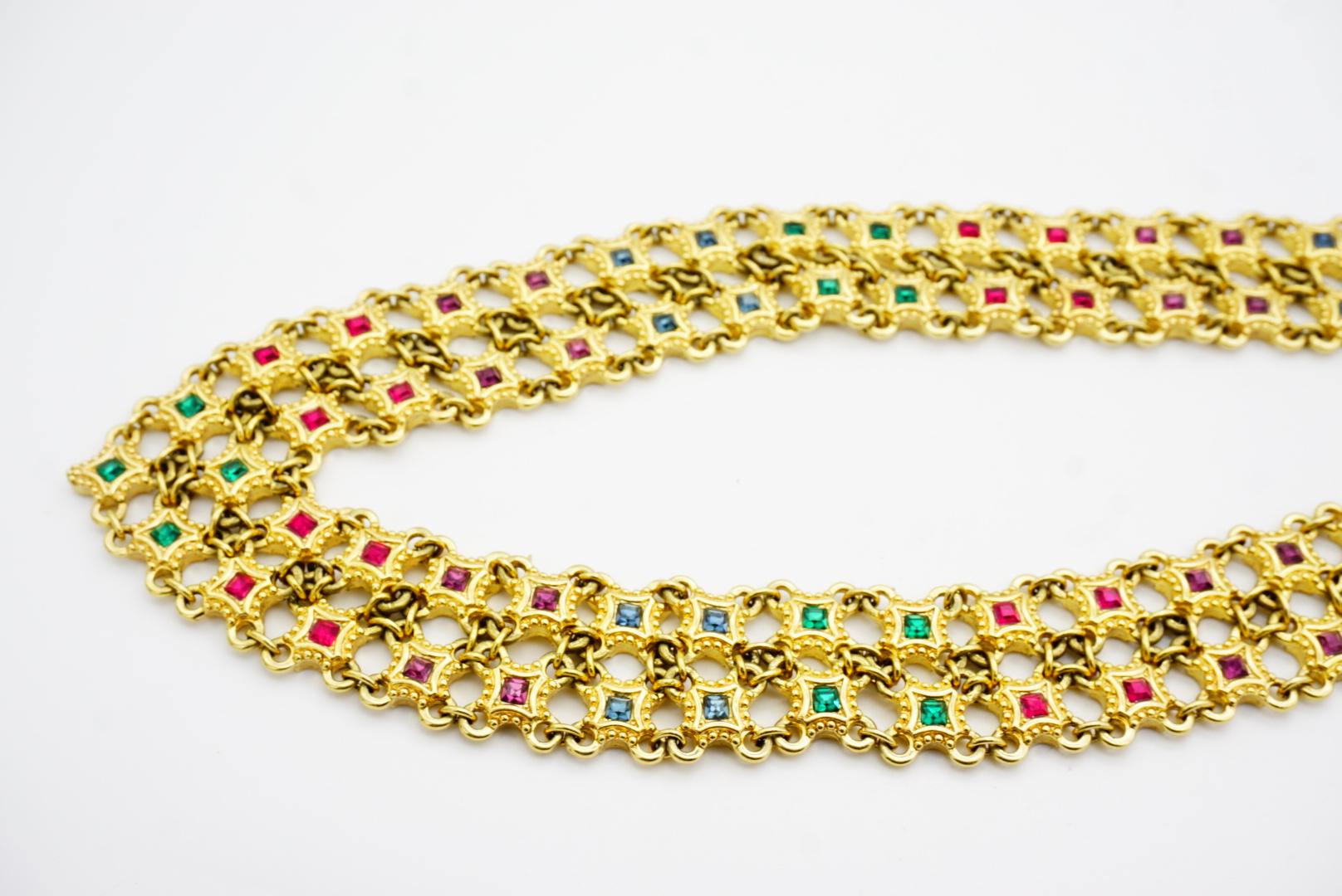 Christian Dior 1970 - Collana quadrata a rete traforata con stelle di smeraldo e rubino in vendita 10