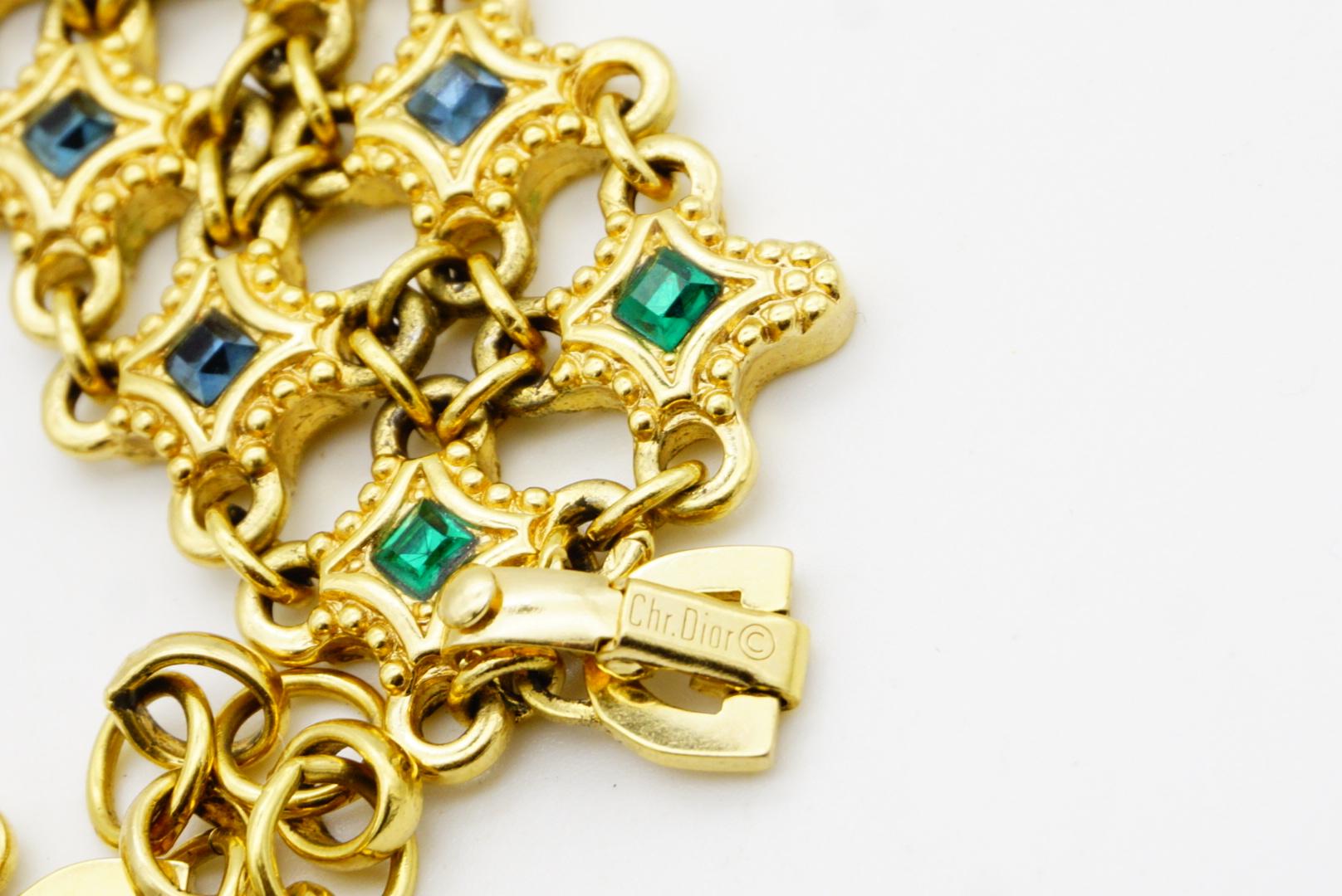 Christian Dior 1970 - Collana quadrata a rete traforata con stelle di smeraldo e rubino in vendita 12