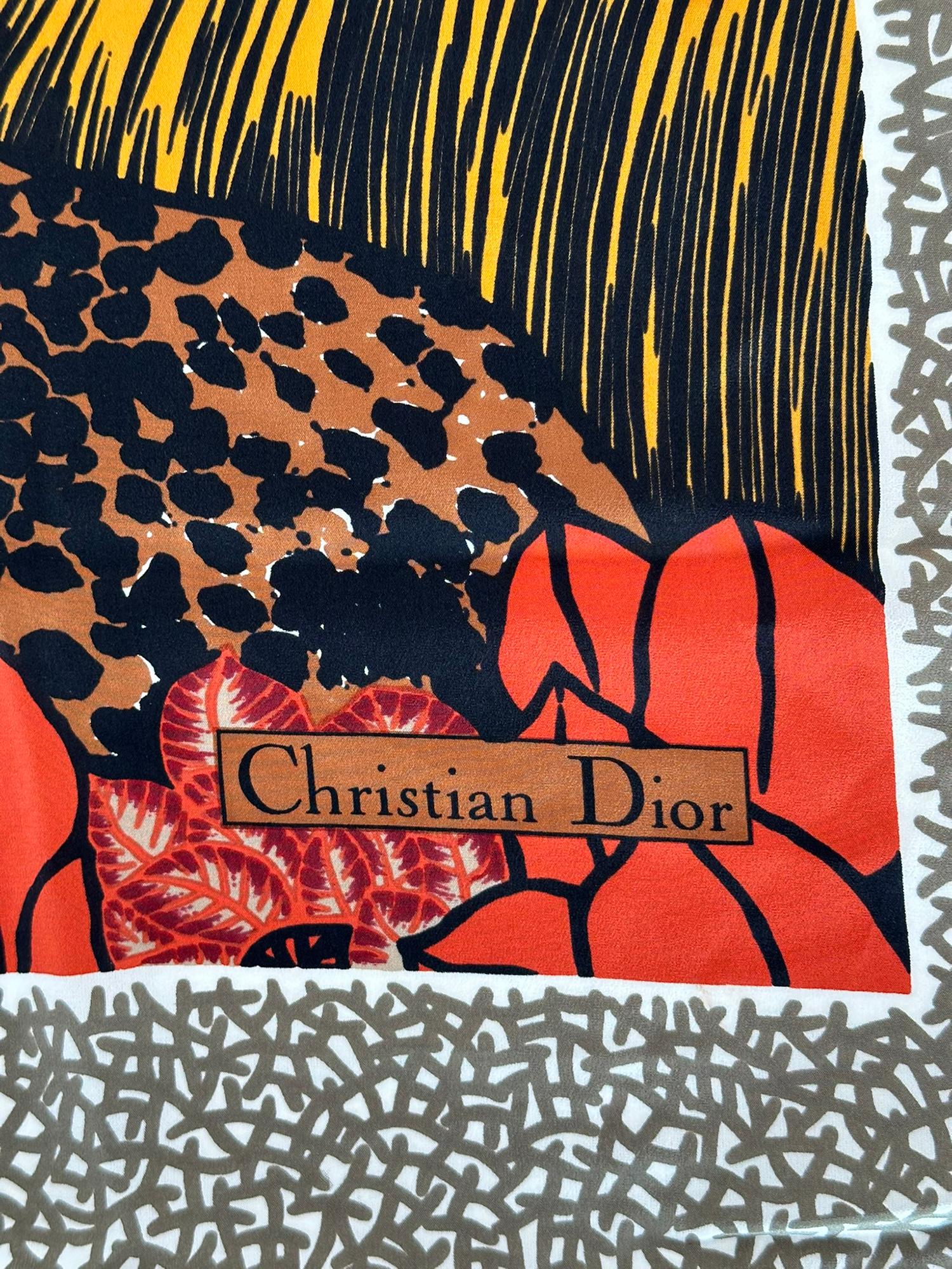 Christian Dior, écharpe en soie Jungling des années 1970, chat de la jungle 34
