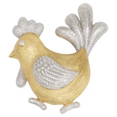 Christian Dior 1970s Unisex Gold Silver Vivid Chicken Cute Chick Baby Brooch
