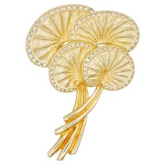 Christian Dior 1970s Vintage Double Layer Palm Mushroom Crystals Chunky Brooch