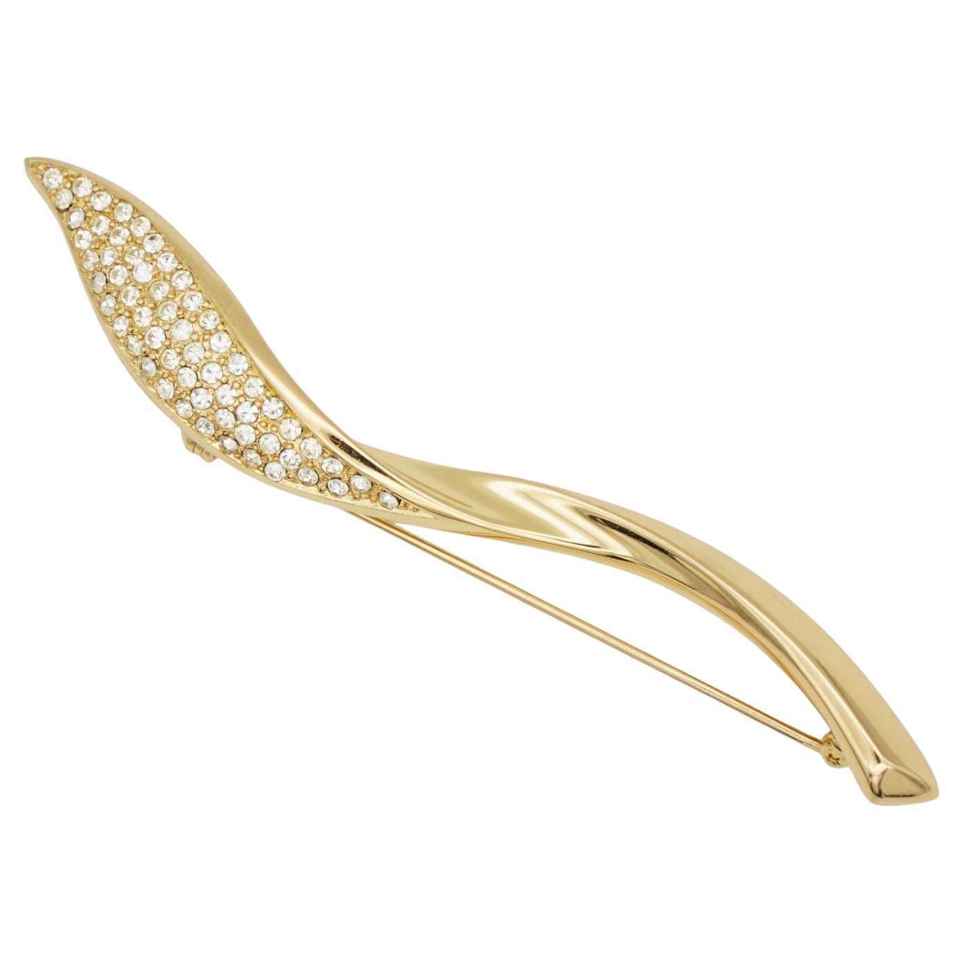 Christian Dior 1970s Vintage Extra Long Crystals Glow Leaf Flame Spiral Brooch