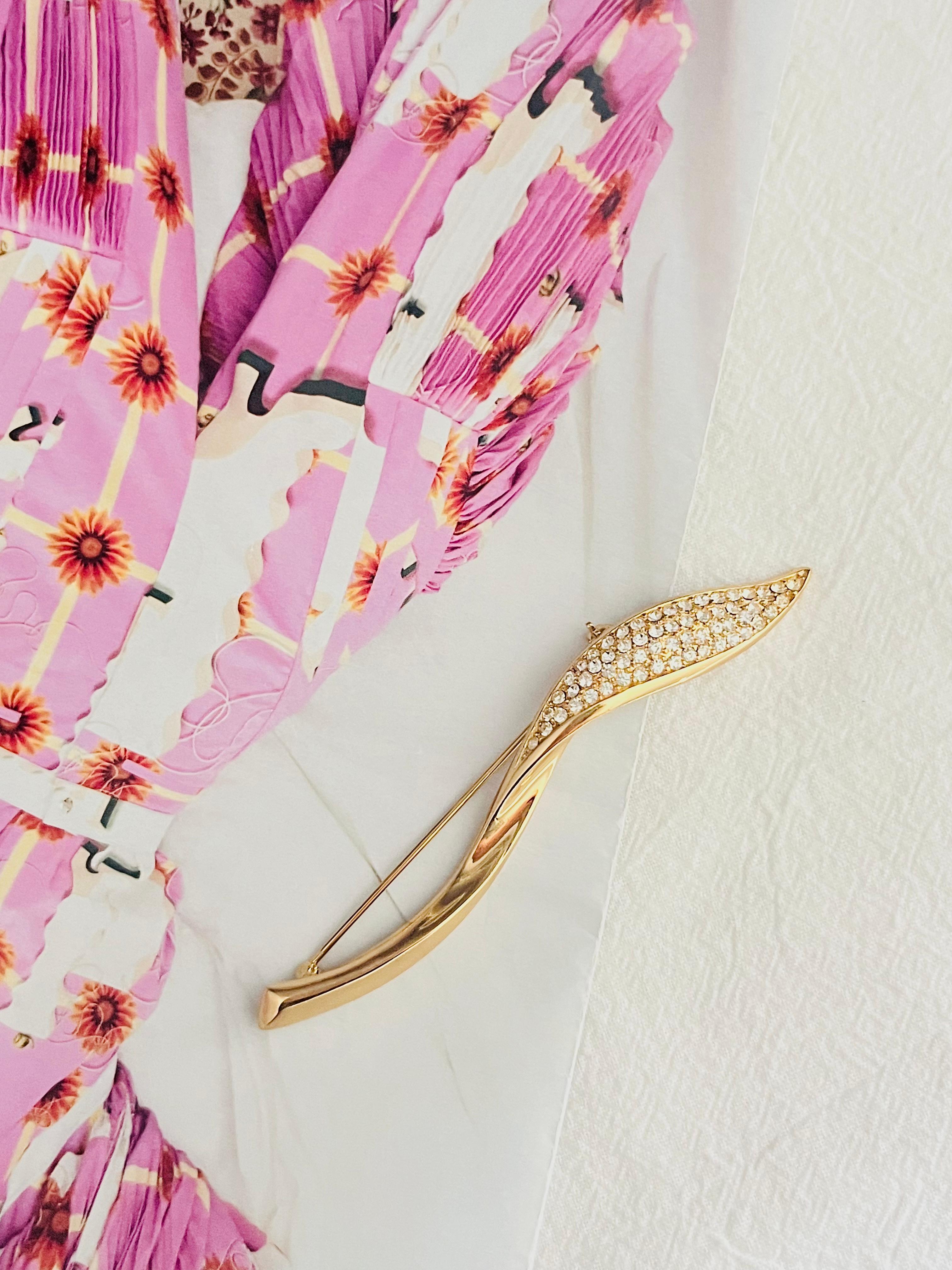 Christian Dior 1970s Vintage Extra Long Glow Crystals Spiral Leaf Flame Brooch In Excellent Condition In Wokingham, England