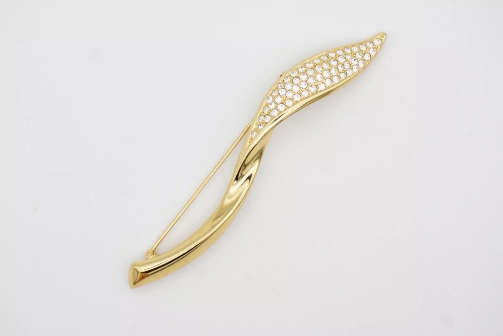 Christian Dior 1970s Vintage Extra Long Glow Crystals Spiral Leaf Flame Brooch For Sale 4
