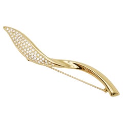 Christian Dior 1970s Vintage Extra Long Glow Crystals Spiral Leaf Flame Brooch
