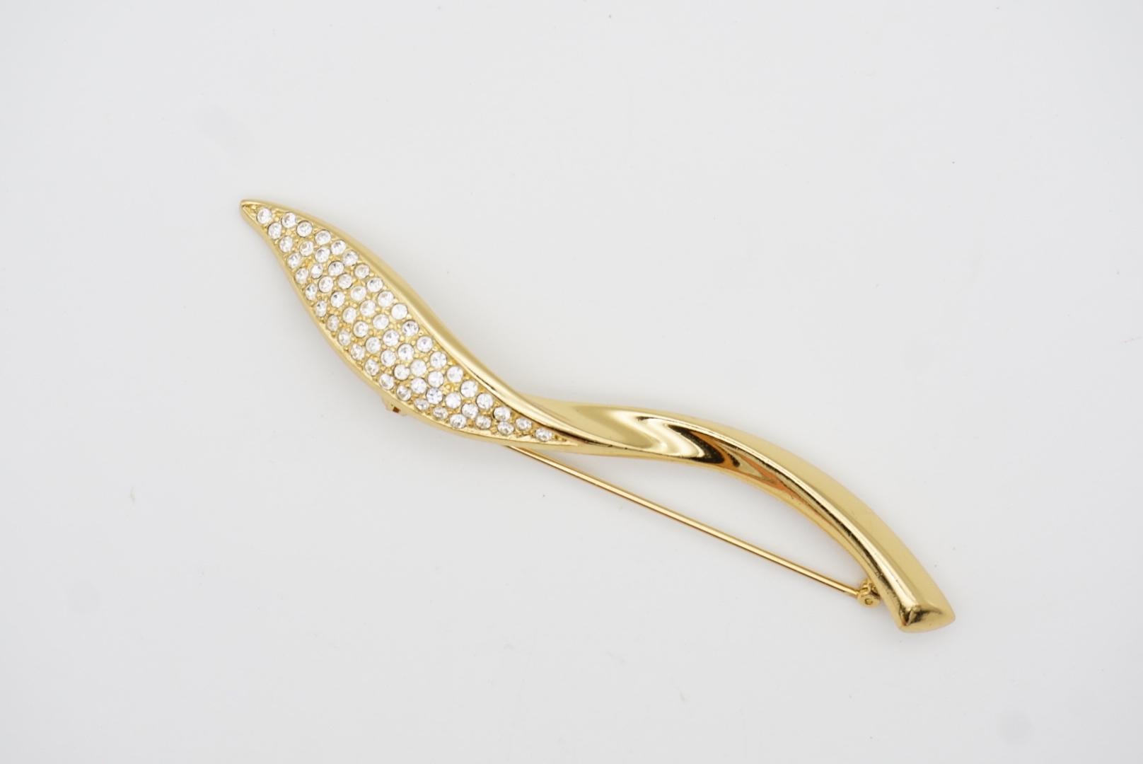 Christian Dior 1970s Vintage Extra Long Swirl Leaf Crystals Modernist Brooch For Sale 5