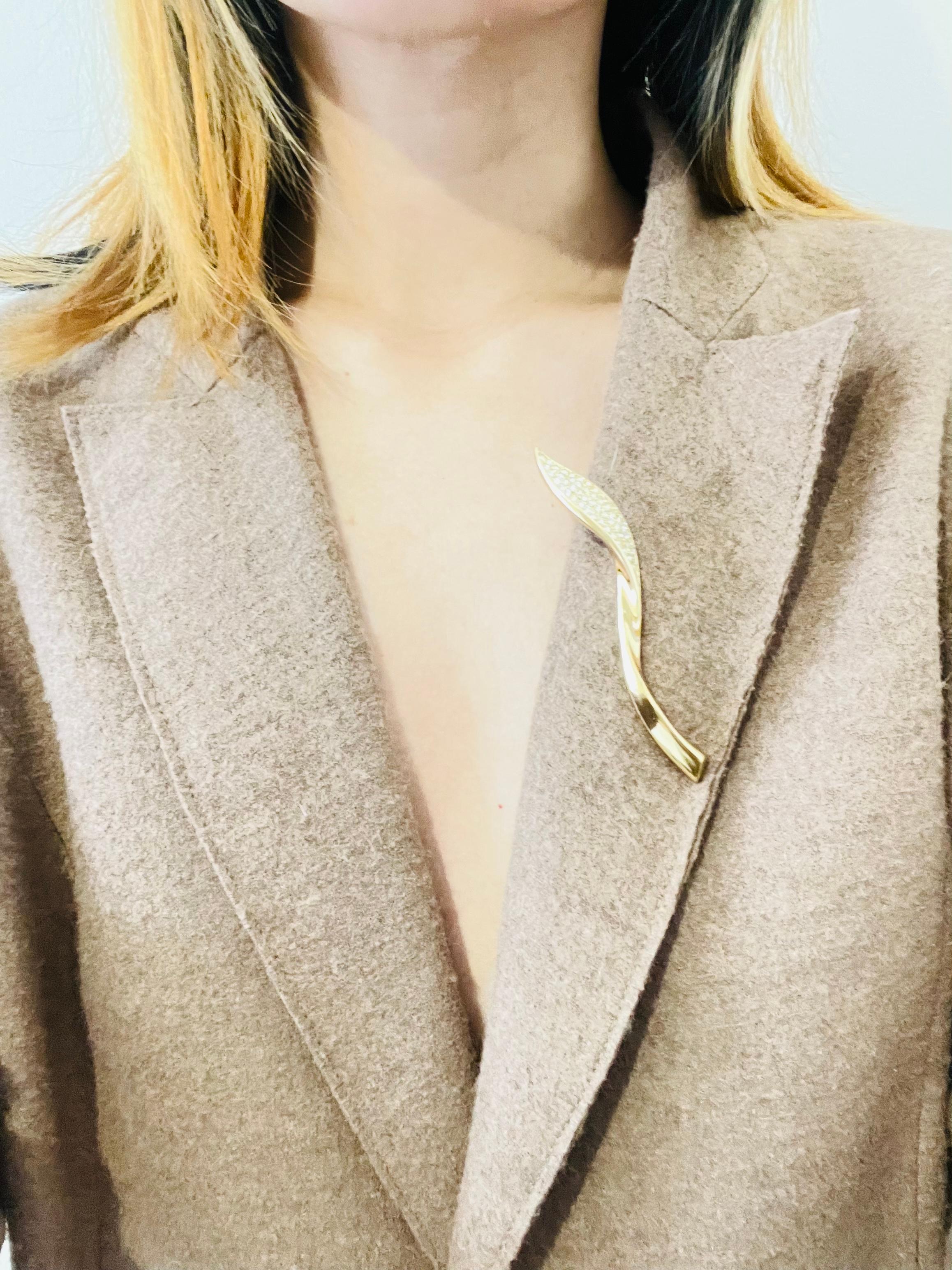 Christian Dior 1970s Vintage Extra Long Swirl Leaf Crystals Modernist Brooch For Sale 1