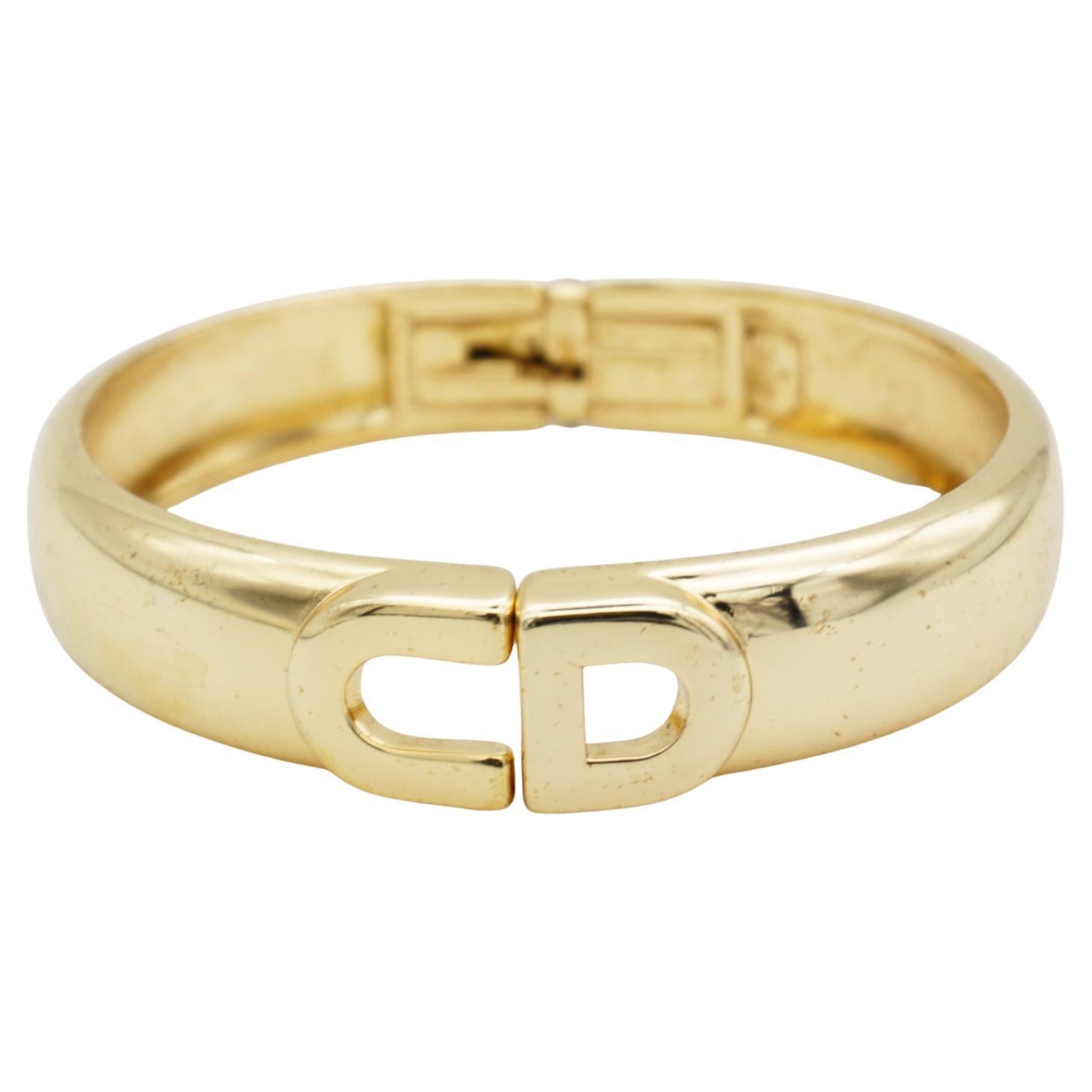 Christian Dior 1970s Vintage Glow CD Logo Chunky Clamper Cuff Bangle Bracelet For Sale