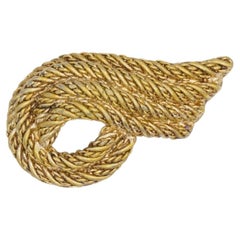 Christian Dior 1970s Vintage Gold Textured Flame Wing Eye Rope Modernist Brooch