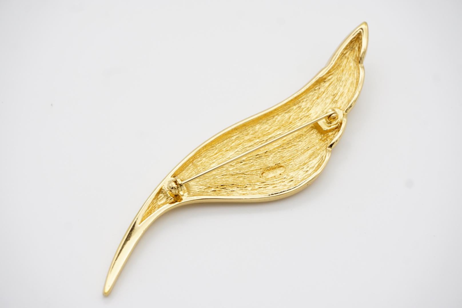 Christian Dior 1970s Vintage Huge Openwork Large Long Feather Leaf Gold Brooch  For Sale 6