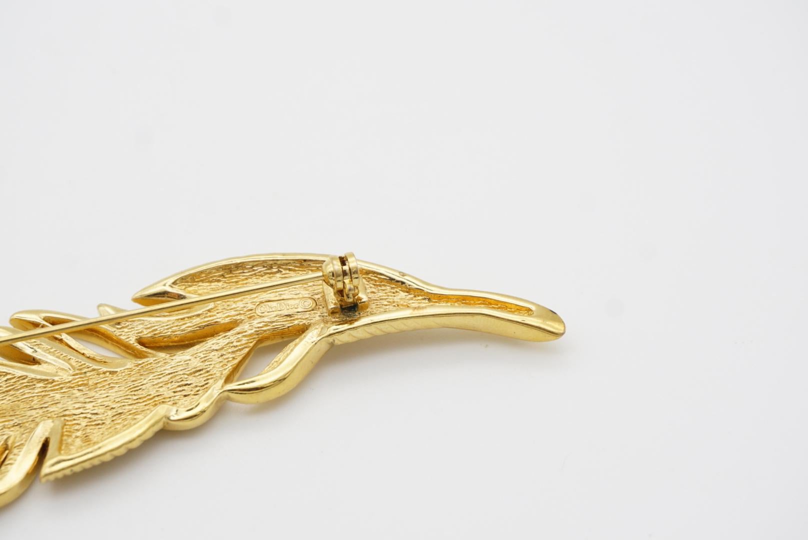 Christian Dior 1970s Vintage Huge Openwork Large Long Feather Leaf Gold Brooch 3