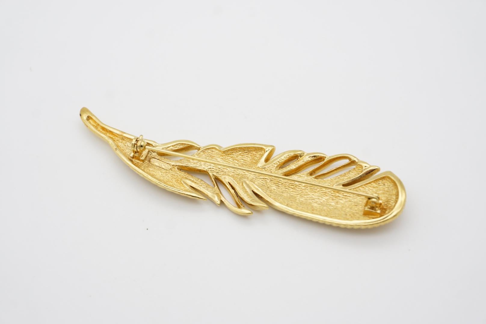 Christian Dior 1970s Vintage Huge Openwork Large Long Feather Leaf Gold Brooch 4