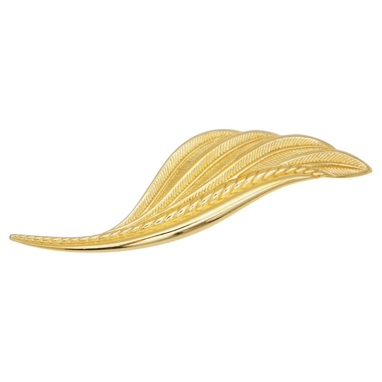 Christian Dior 1970s Vintage Huge Openwork Large Long Feather Leaf Gold Brooch  For Sale