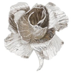 Christian Dior 1970s Vintage Large 3D Vivid Floral Rose Blossom Silver Brooch