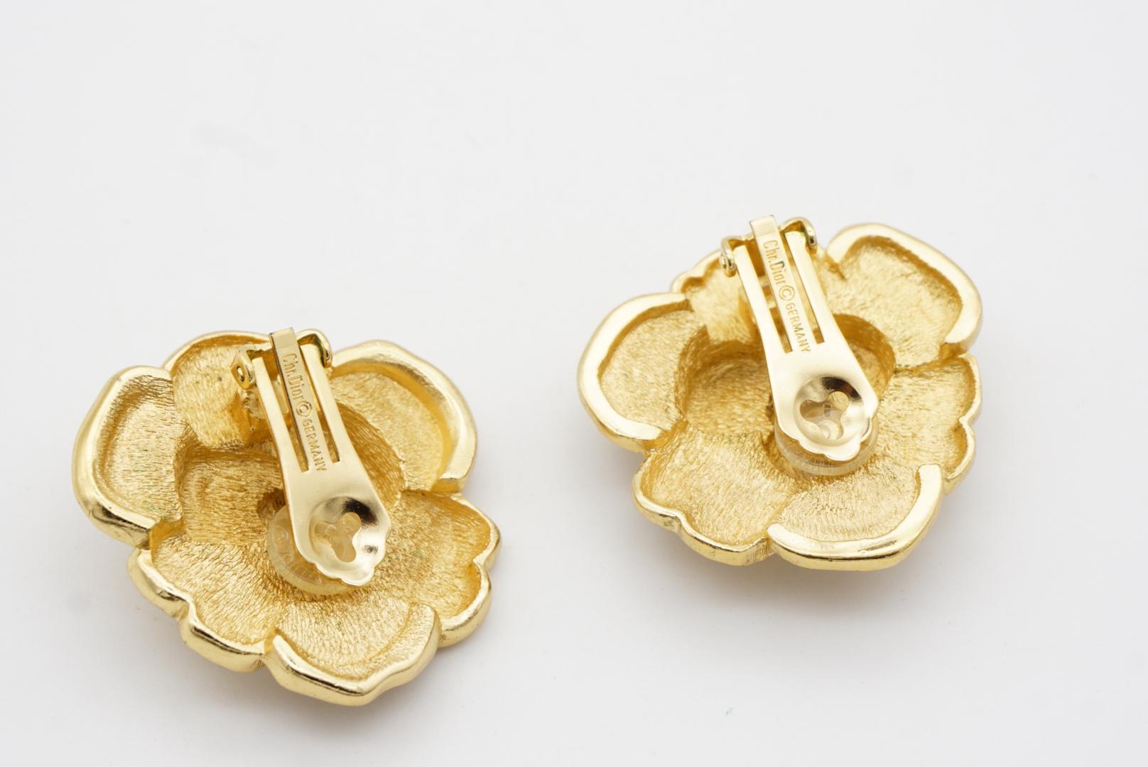 Christian Dior 1970s Vintage Large Camellia Crystals Layer Rose Flower Earrings For Sale 10