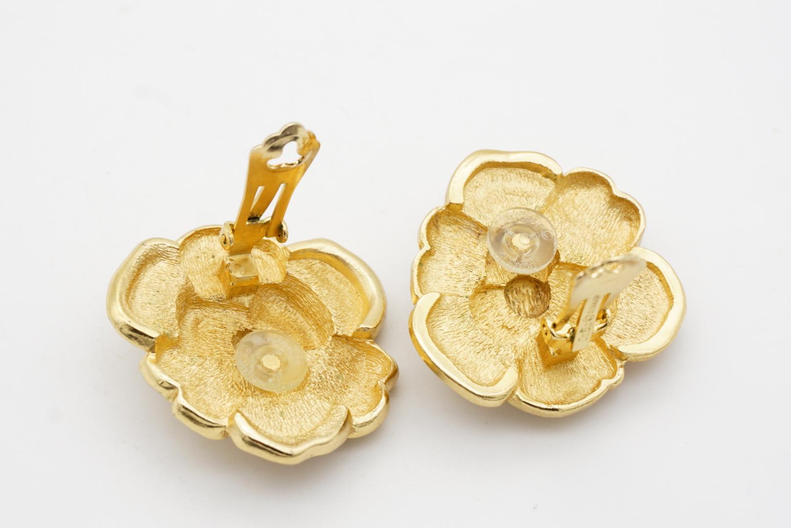 Christian Dior 1970s Vintage Large Camellia Crystals Layer Rose Flower Earrings For Sale 9