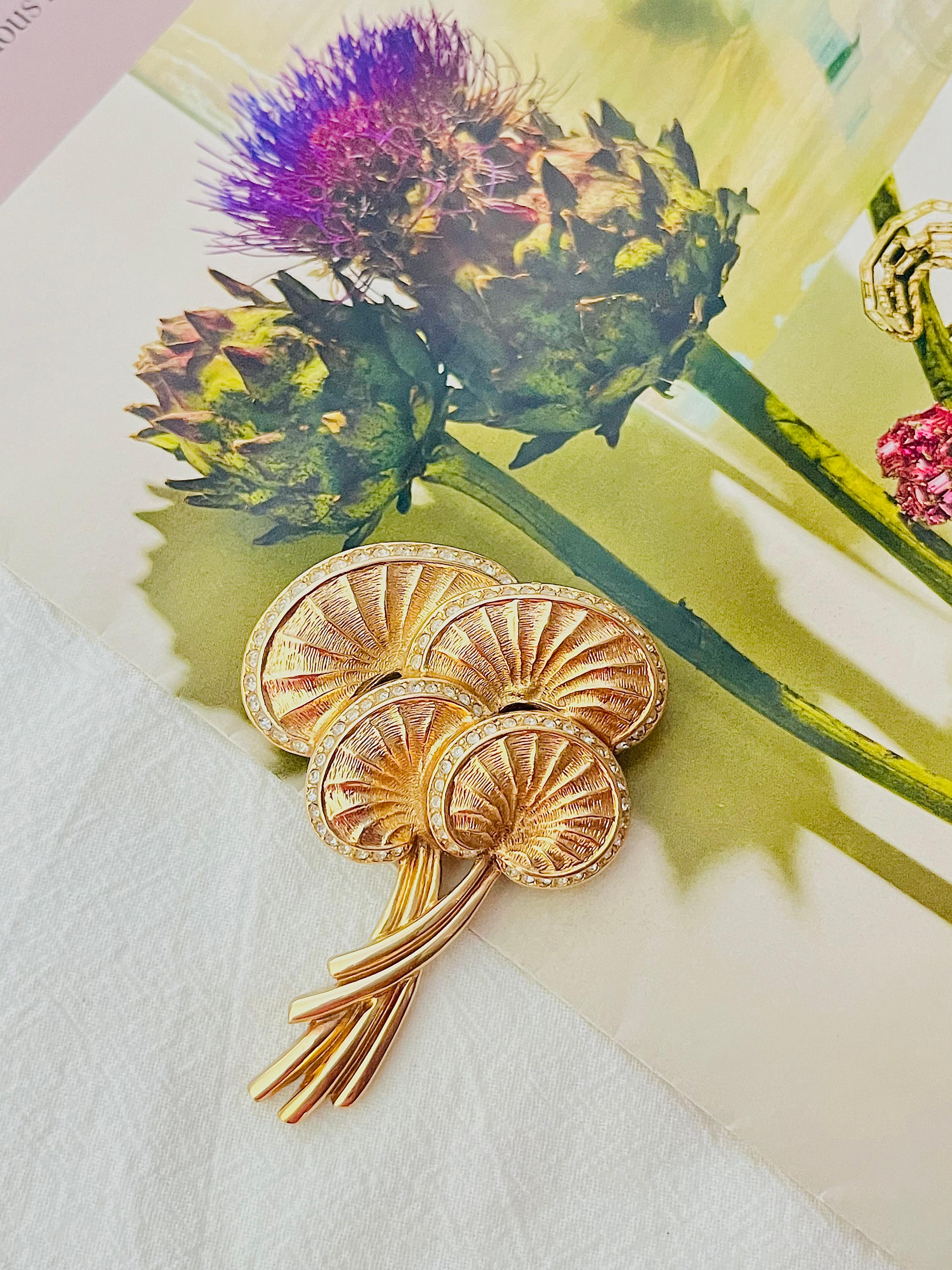 Art Deco Christian Dior 1970s Vintage Large Layers Palm Leaf Mushroom Crystals Brooch
