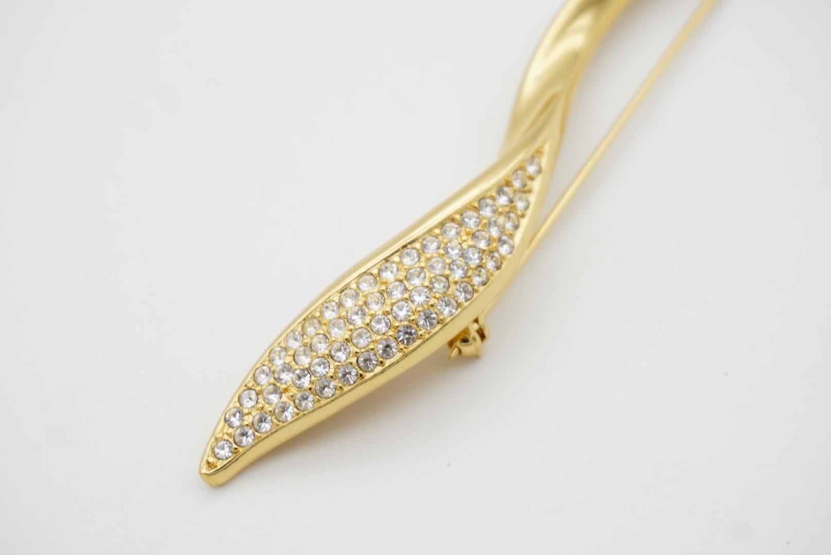 Christian Dior 1970s Vintage Large Long Swirl Leaf Flame Crystals Gold Brooch For Sale 4