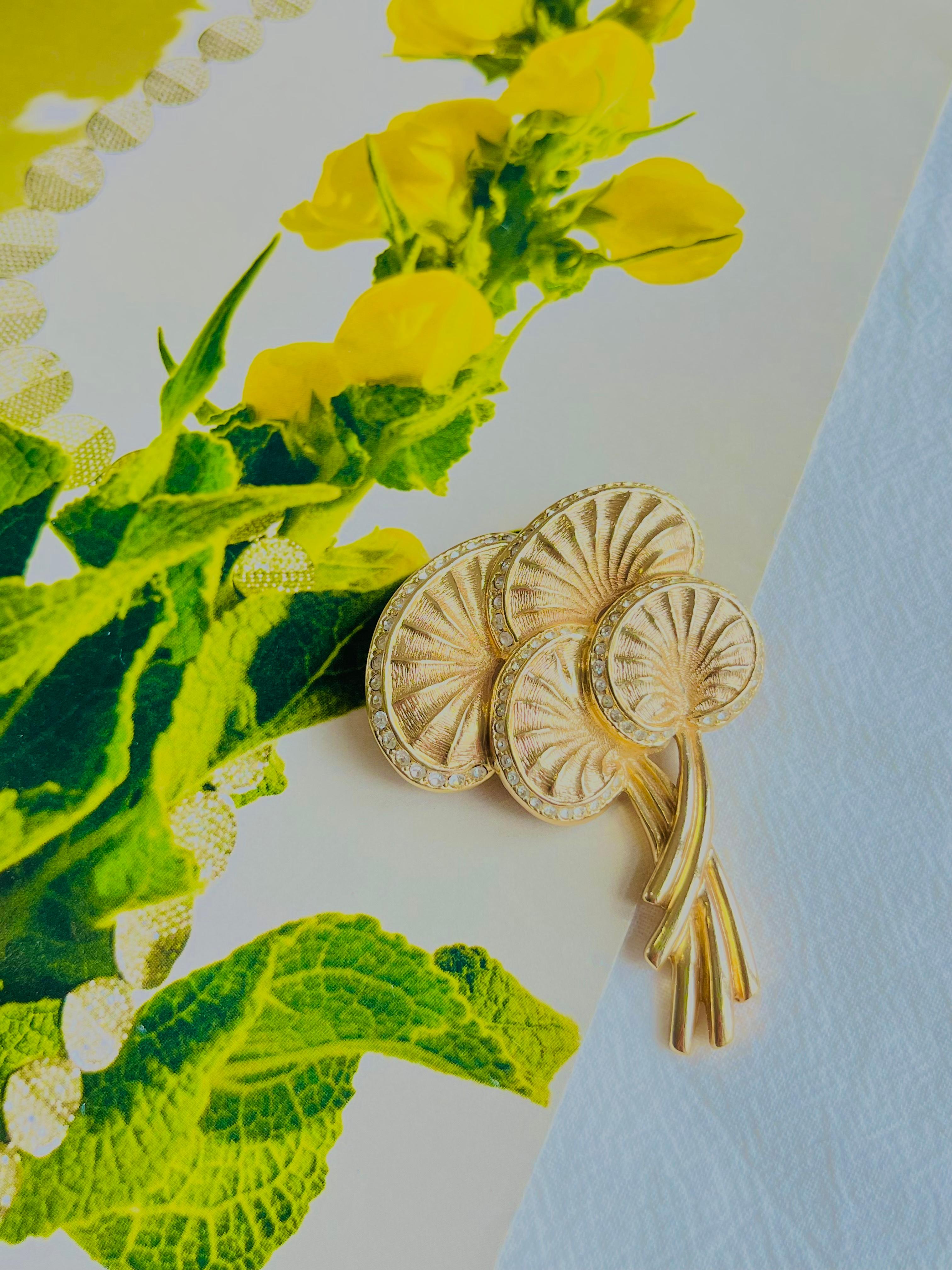 Art Nouveau Christian Dior 1970s Vintage Large Mushroom Palm Leaf Crystals Exquisite Brooch
